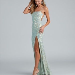 Windsor mint sequin prom dress